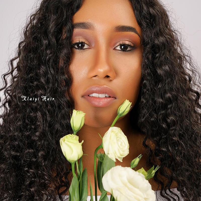 Klaiyi Malaysian Curly Human Virgin Hair 4x4 Lace Closure