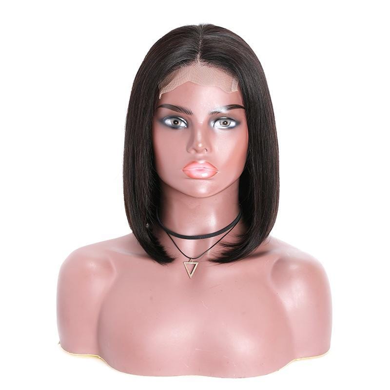 Klaiyi High Quality 4x4 Lace Closure Bob Wigs With Baby Hair Short Straight Human Hair 150% Density