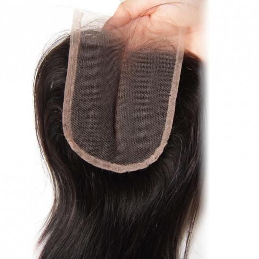 Klaiyi Peruvian Straight Virgin Hair 4x4 lace Closure, Unprocessed Human hair Natural Color