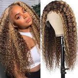 Honey Blonde Highlight Lace Front Wigs Jerry Curly Human Hair Wigs