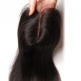 Klaiyi Peruvian Straight Virgin Hair 4x4 lace Closure, Unprocessed Human hair Natural Color