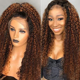 Klaiyi 180% Density Dark Roots Blonde Highlight Balayage Curly Hair Lace Front Wigs Best Colored Wigs Flash Sale