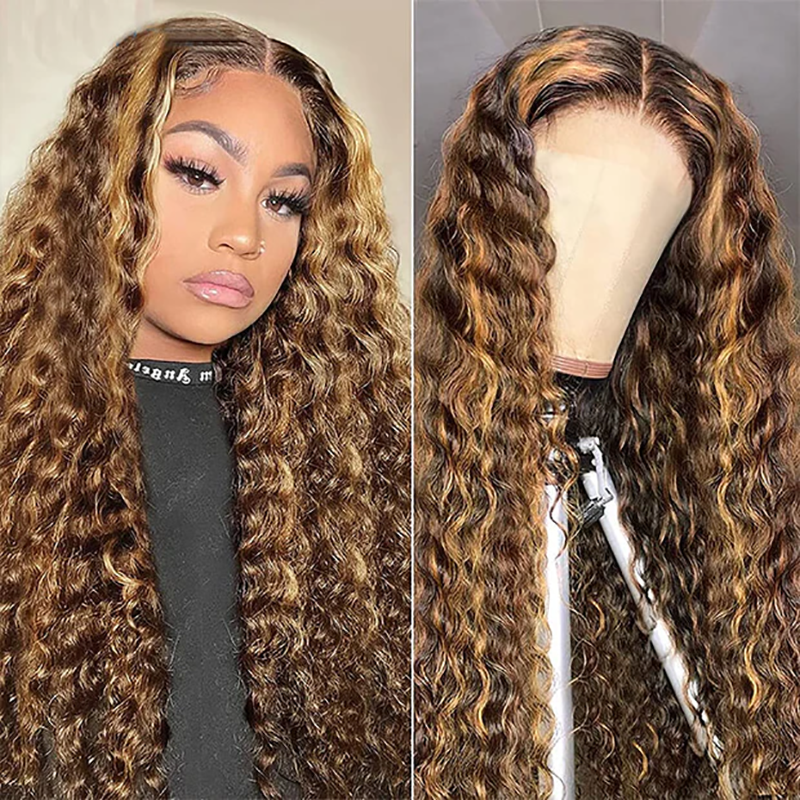 Klaiyi Ombre Highlight Lace Front Wig Deep Wave Honey Blonde Human Hair Fall Trend Color Wig Flash Sale