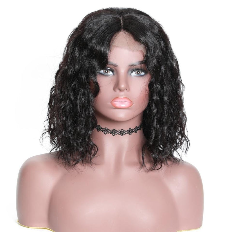 Klaiyi 200% Density Short Water Wave Bob Curly Wig 13*4 Lace Front  Wigs Flash Sale