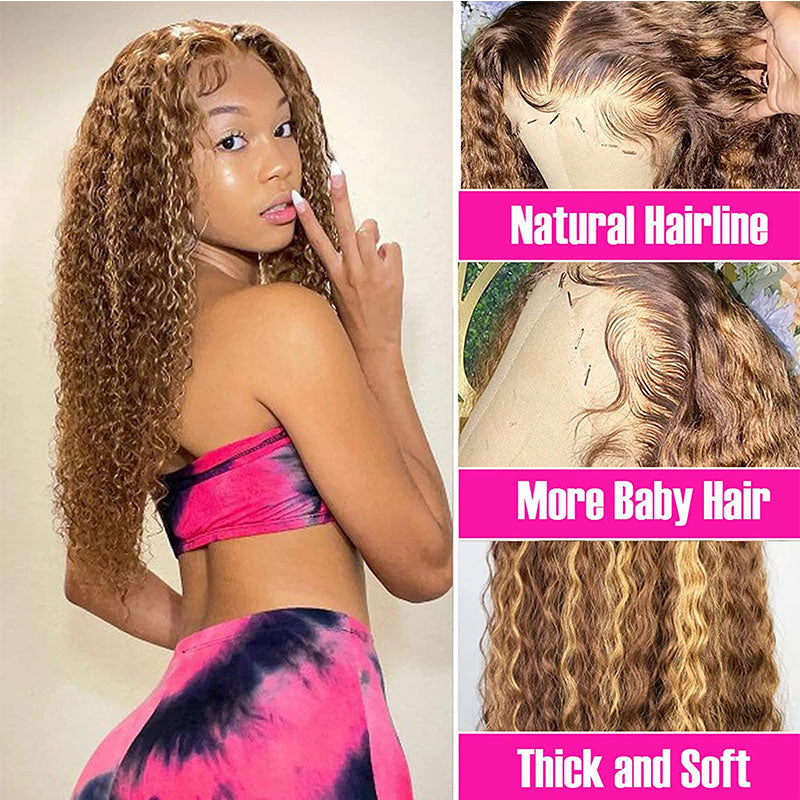 Klaiyi Ombre Highlight Lace Front Wig Deep Wave Honey Blonde Human Hair Fall Trend Color Wig Flash Sale