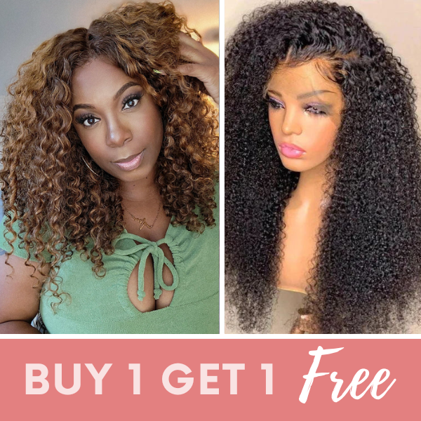 BOGO FREE| Brown Golden Jerry Curl Lace Front Wig & Free Kinky Curly Lace Closure Wig Flash Sale