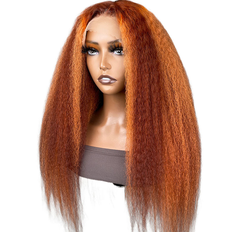 Klaiyi Ombre Ginger Highlights Kinky Straight Lace Frontal Wig Human Hair