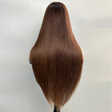 Buy 1 Get 1 Free,Code:BOGO | Klaiyi Middle Brown Bone Straight Wig With Bang Machine Made Human Hair