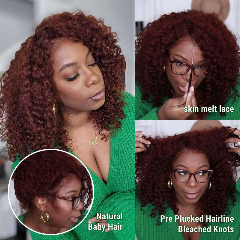 Klaiyi Reddish Brown Color 13x4 Lace Frontal Wig Jerry Curl Human Hair Kie Recommend