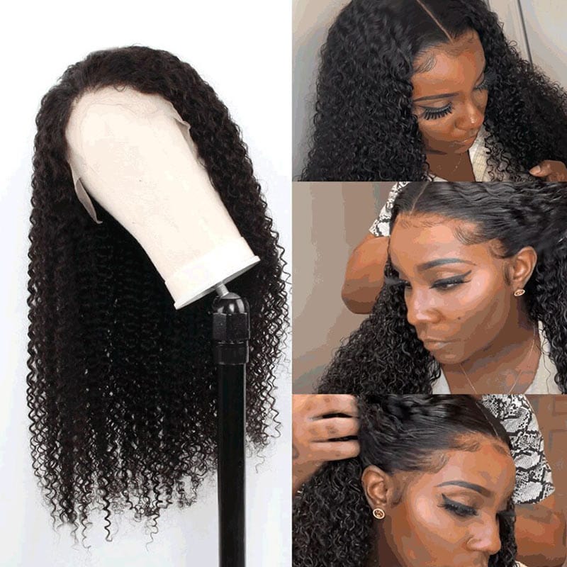 Klaiyi Kinky Curly 13x4 Lace Front Wig Virgin Human Hair Pre Plucked For Women