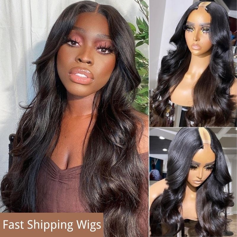 Klaiyi U Part Wig 250% Density Body Wave Human Hair Wigs Glueless Flash Sale