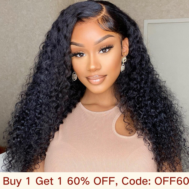 Buy 1 Get 1 60% OFF,Code:OFF60 | Klaiyi Best 13x4 Transparent Lace Frontal Wigs Jerry Curly Human Hair Wigs
