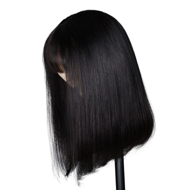 Klaiyi 4x0.75 Lace Front Bob Wig With Bang Human Hair