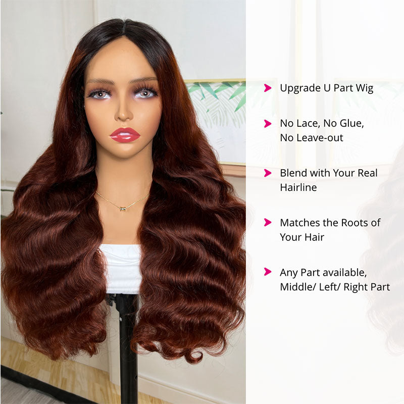 Klaiyi Beginner Friendly Brunette Auburn Brown V Part Body Wave Wig No Leave Out Super Natural Flash Sale