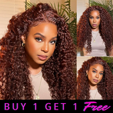 Buy 1 Get 1 Free,Code:BOGO | Klaiyi Jerry Curly Auburn Copper Color 13x4 Lace Front Wig Flash Sale