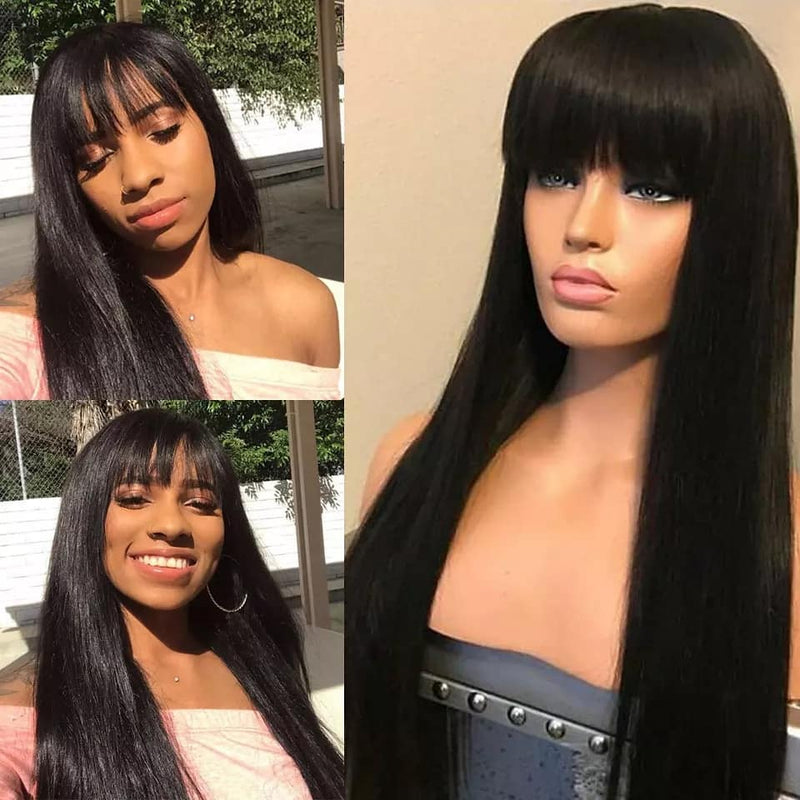 Buy 1 Get 1 Free,Code:BOGO |Klaiyi Silly Straight Wig with Bangs 13x4 Lace Front Wigs