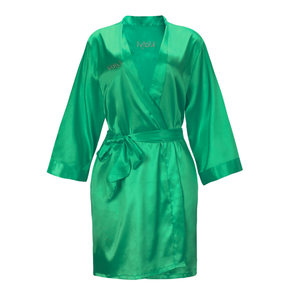 Klaiyi Exclusive Luxurious Green Silk Robe Intimate Lingerie Nightgown Sexy Nightwear