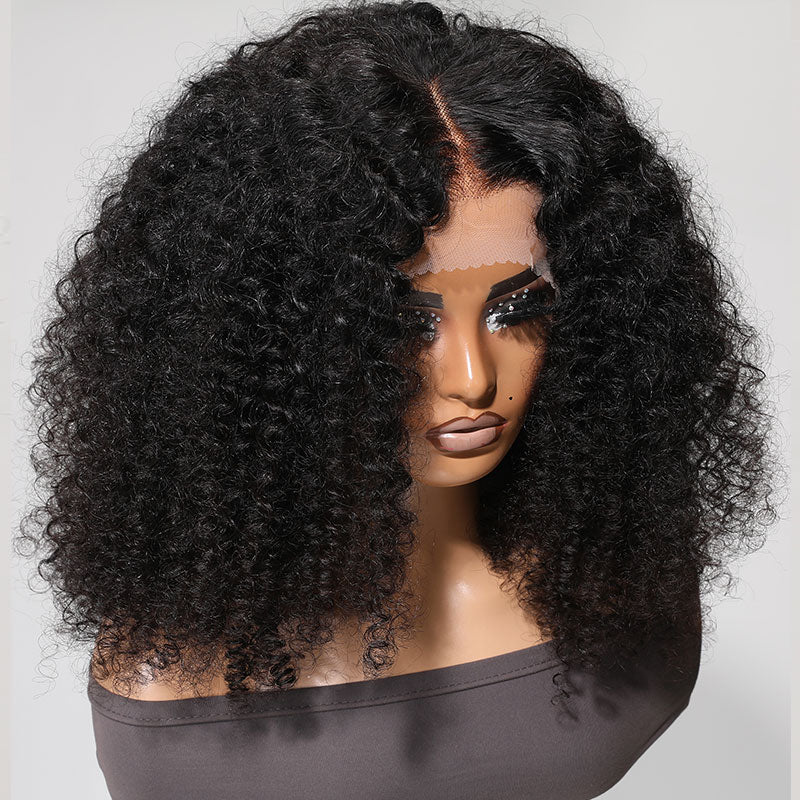 Klaiyi Pre-Cut Lace Kinky 4C Hair Afro Kinky Curly Human Wig Realistic Lace Frontal Big Curly Wig Flash Sale