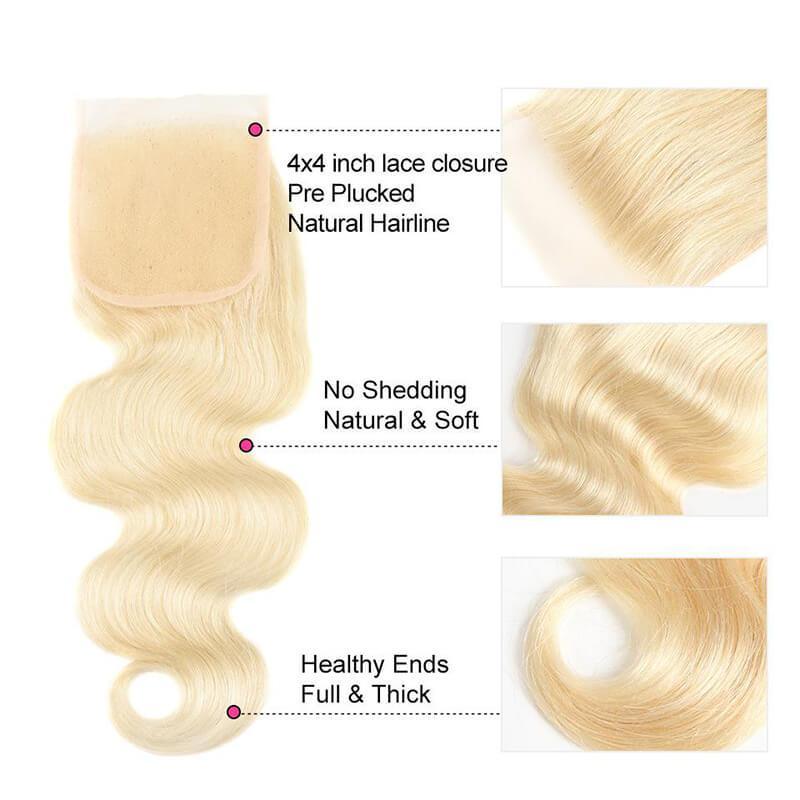 Klaiyi 613 Blonde Body Wave Human Hair 3 Bundles with Lace Closure – KLAIYI
