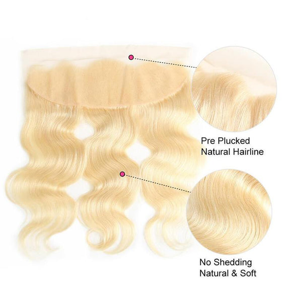 Klaiyi 613 Blonde Body Wave Human Hair 3 Bundles with 13*4 Lace Frontal Closure