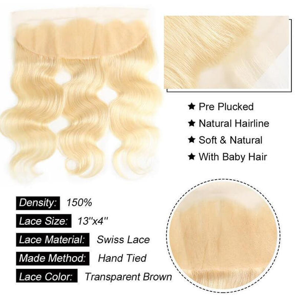 Klaiyi 613 Blonde Body Wave Human Hair 3 Bundles with 13*4 Lace Frontal Closure