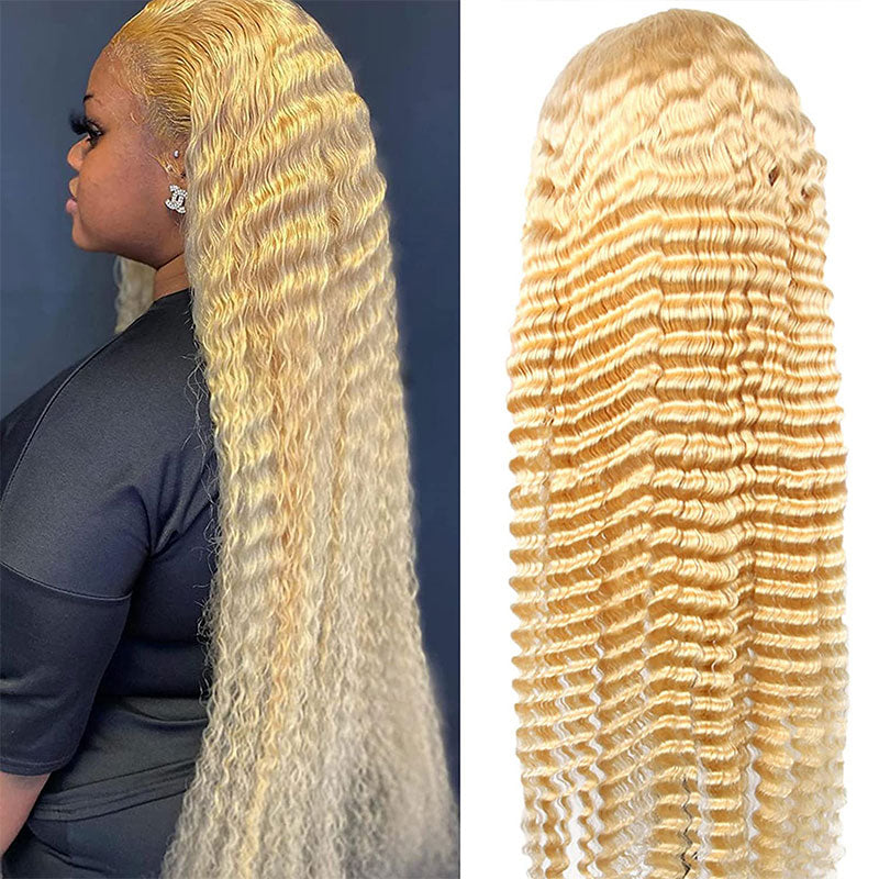 Klaiyi Deep Wave #613 Blonde 13x4 Lace Front Wig 180% Density Flash Sale