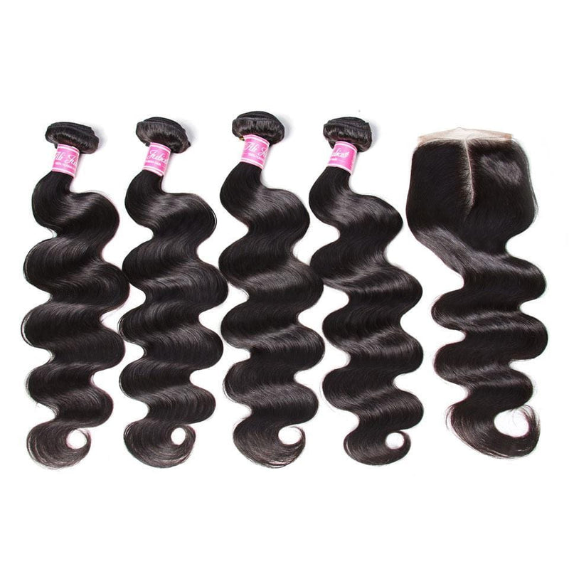 8a Virgin Malaysian Body Wave 4 Bundles with 4*4 Lace Closure, No Shedding and Tangle Free-Klaiyi Hair