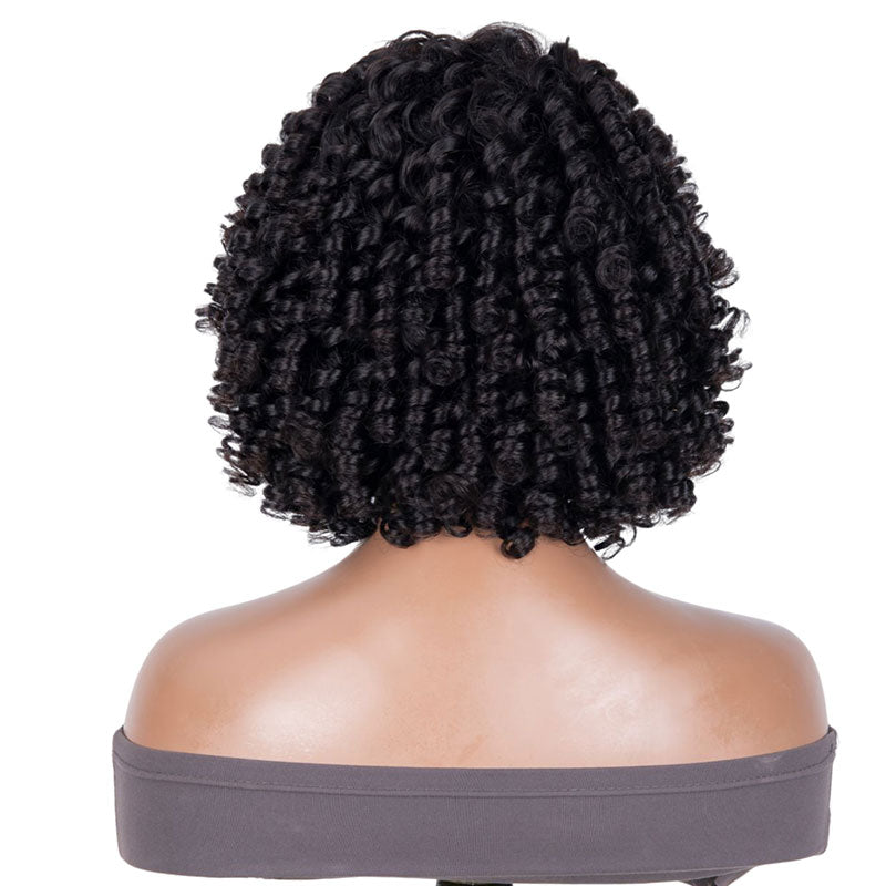 Buy 1 Get 1 Free,Code:BOGO | Klaiyi Bouncy Curls Short  Wigs With Bangs Glueless Machine Made Human Hair