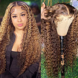 Klaiyi Ombre Highlight Lace Front Wig Deep Wave Honey Blonde Human Hair Fall Trend Color Wig Flash Sale