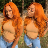 Klaiyi Ginger Orange Fall Colored Wig Lace Part Wig  Flash Sale