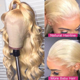 Klaiyi 180% Density 613 Blonde Transparent Lace Frontal Wig Pre Plucked Body Wave Flash Sale