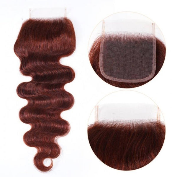 Klaiyi 3 Bundles with Lace Closure Pre Plucked Auburn Copper Reddish Brown Human Hair