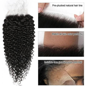 Klaiyi Invisible 5x5 HD Lace Closure Free Part Jerry Curly Wave Virgin Human Hair Closure Melt All Skin