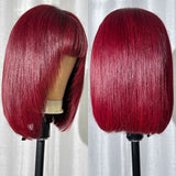 Klaiy Burgundy Bob Wig bangs with layers Human Hair Lace Front Wig