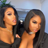 Klaiyi Asymmetrical Bob Wigs Blunt Haircuts Lace Front Wigs with Side Part Perfect For Any Face Shapes