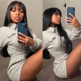 Klaiyi Straight Human Hair Wig with Bangs 13*4 Lace Front Human Hair Wigs Fringe Style