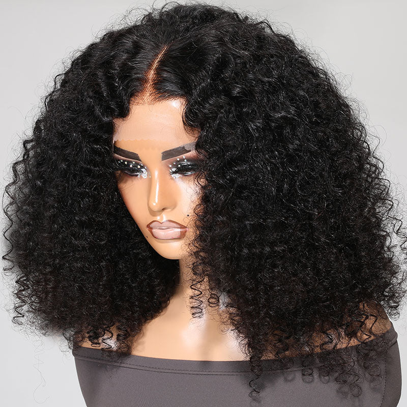 Klaiyi Pre-Cut Lace Kinky 4C Hair Afro Kinky Curly Human Wig Realistic Lace Frontal Big Curly Wig Flash Sale