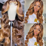 Klaiyi Ombre Honey Blonde Highlight 4x4 Lace Closure Wig 13x4 Lace Front Body Wave Wig Flash Sale