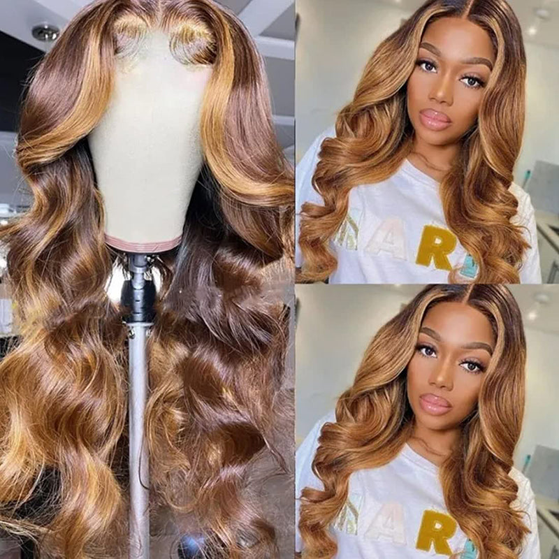 Klaiyi Ombre Honey Blonde Highlight  13x4 Lace Front Body Wave Wig Flash Sale