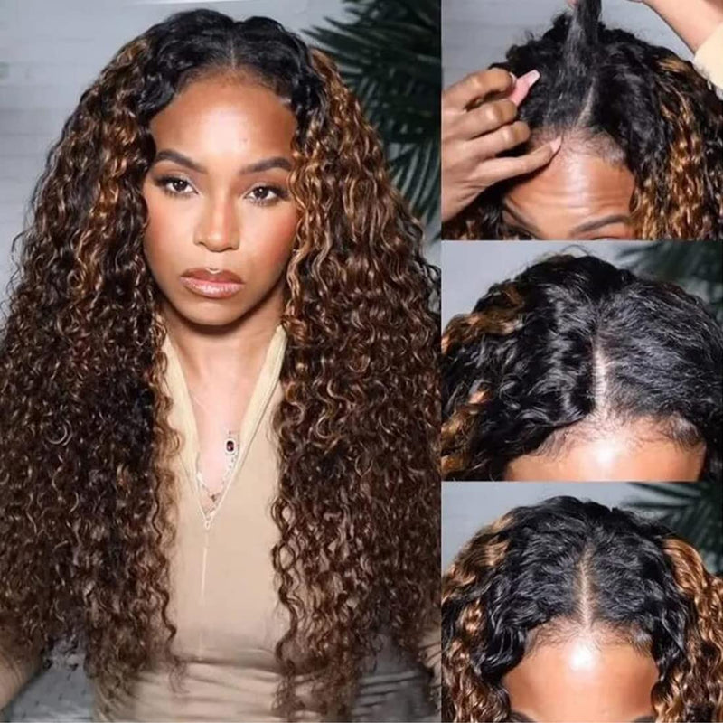 Klaiyi Balayage Color Water Wave U Part Wig Less Leave Out Human Hair Wigs Flash Sale