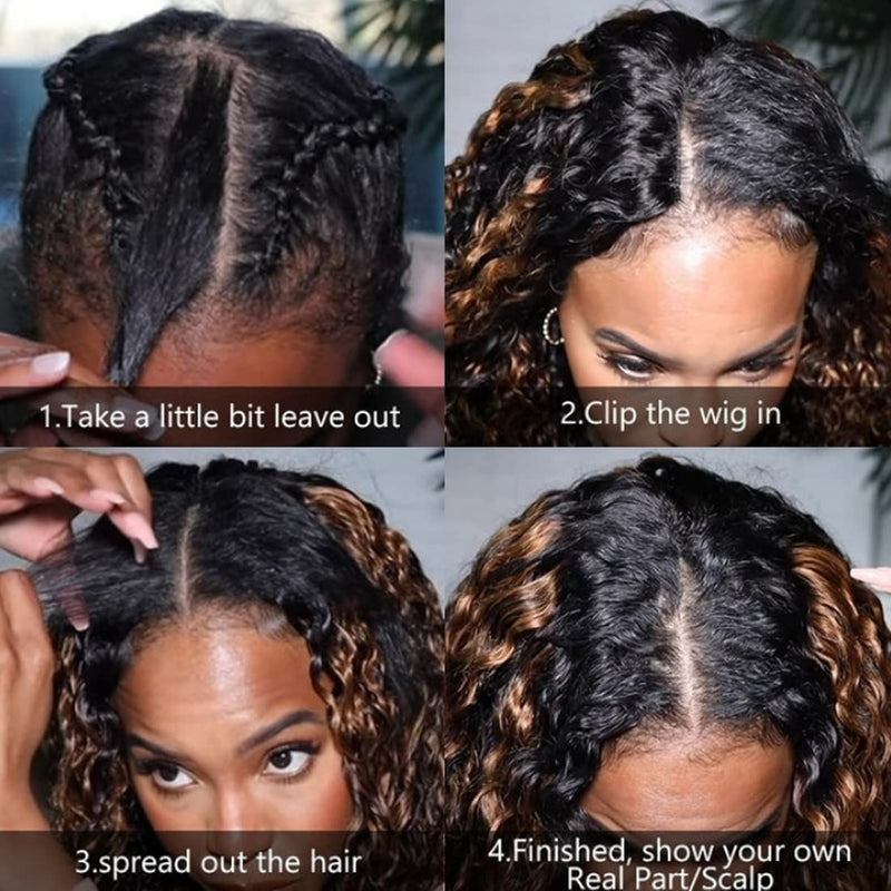 Klaiyi Balayage Color Water Wave U Part Wig Less Leave Out Human Hair Wigs Flash Sale