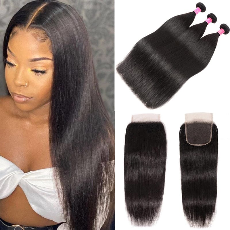 割引売上』 ISEE Hair 8A Malaysian Straight Bundles With Closure Virgin  Unproces＿並行輸入品 DIY、工具