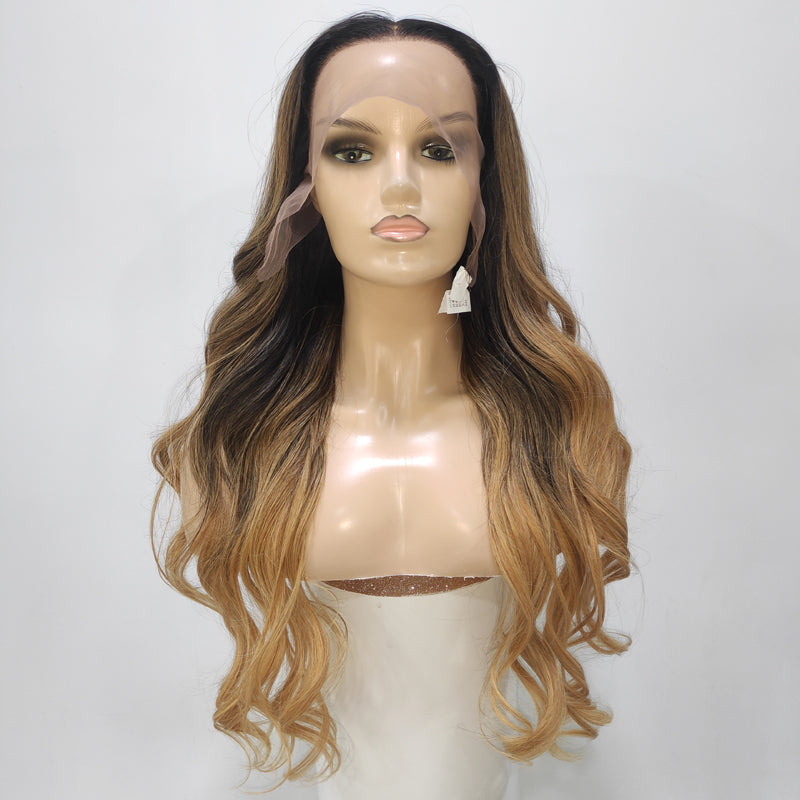 Klaiyi Private Customized Modeling Style Lace Frontal Wig New Fashion Wave Ombre Honey Blonde Colored Wigs-Flash Sale