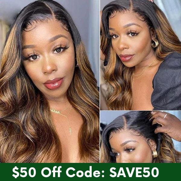 $50 Off Full $51- Dark Root Brown Balayage Natural Density Lace Front Wigs