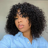 Klaiyi  70% Off Flash Sale Bouncy Curl Wig with Bangs Glueless Affordable Short Human Hair Wigs For Women