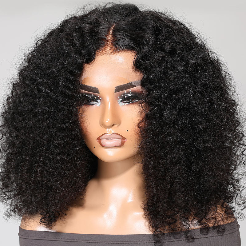 Klaiyi Pre-Cut Lace Kinky 4C Hair Afro Kinky Curly Human Wig Realistic Lace Frontal Big Curly Wig Flash Sale