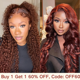 Buy 1 Get 1 60% OFF,Code:OFF60 | Klaiyi Reddish Brown Hair Body Wave Or Jerry Curly  Wigs 13x4 Lace Front Wig