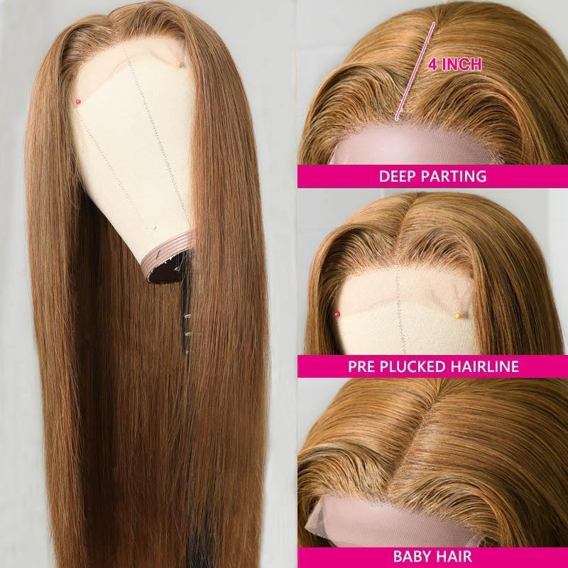 Klaiyi 180% Density Trendiest Ginger Brown 8# Color Straight Lace Part Wigs Flash Sale