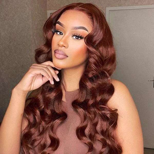 Klaiyi 70% Off Flash Sale  Reddish Brown 13x4 Lace Front / 4x4 Lace Closure Wig Brunette Auburn Copper Human Hair