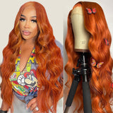 Klaiyi Ginger Orange Colored Body Wave Wigs + Pixie Cut Lace Front Bob Wig Flash Sale